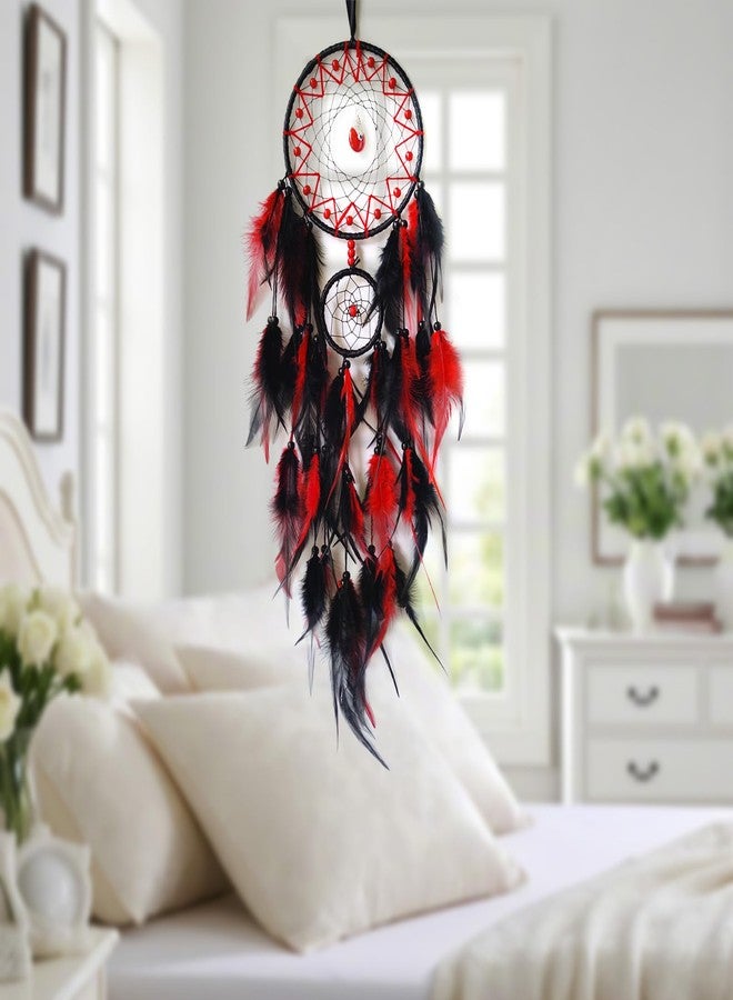 SOYUZU Black and Red Dream Catcher Wall Decor Feather Dream Catchers with Pendant Handmade Dreamcatcher Wall Hanging Ornament for Bedroom Living Room Home Decor - Image 4